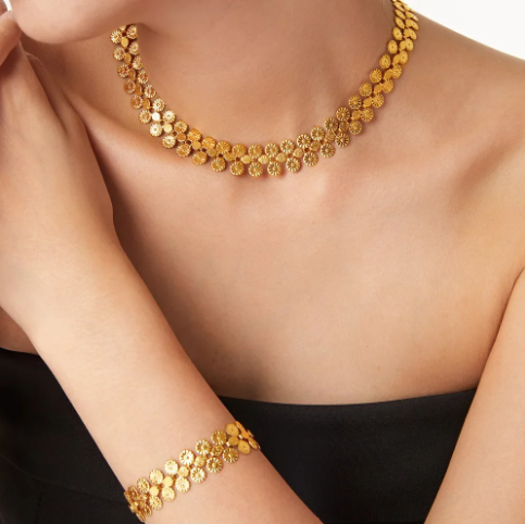 Nivora Women's Charm Jewelry Set PVD Gold Plated Stainless Steel Necklace and Bracelet, Elegant Bridal and Wedding Accessories