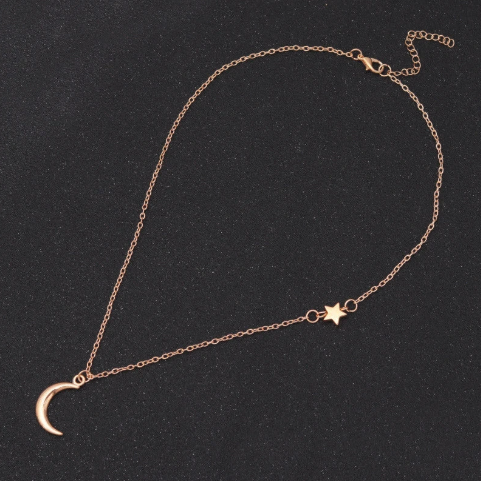 New Gold Tone Moon Star Pendant Necklaces for Women  Stylish Metal Link Choker Chain, Trendy Clavicle Jewelry for a Sexy Look