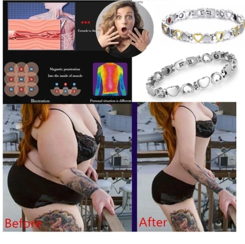 Stylish Magnetic Slimming Bracelet for Men and Women Heart-Shaped Link Steel Chain Jewelry for Weight Loss