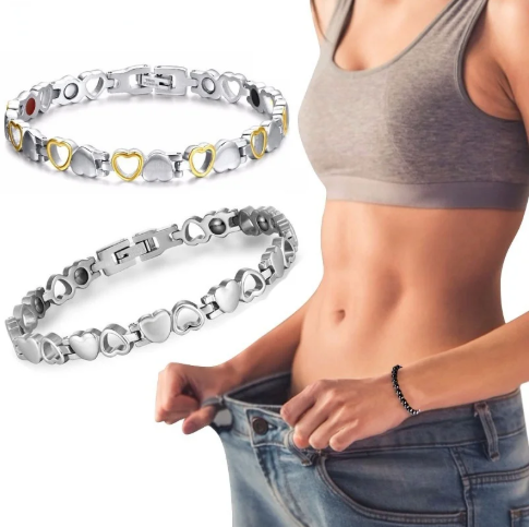 Stylish Magnetic Slimming Bracelet for Men and Women Heart-Shaped Link Steel Chain Jewelry for Weight Loss