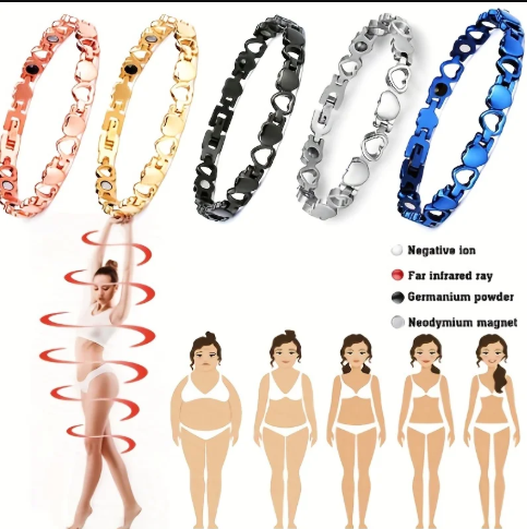 Stylish Magnetic Slimming Bracelet for Men and Women Heart-Shaped Link Steel Chain Jewelry for Weight Loss
