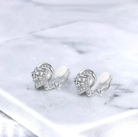 Cubic Zirconia Crystal Geometry Cross Clip On Earrings Non Pierced Jewellery Elegant Stud For Women